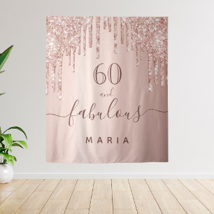 60 fabulous birthday glitter rose gold  tapestry