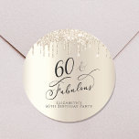 60 Fabulous Birthday Gold Glitter Personalized Classic Round Sticker<br><div class="desc">Send out your sixtieth birthday party invitations and correspondence sealed with these elegant and chic personalized stickers. "60 & Fabulous" is written in stylish script against a champagne gold faux foil background,  with gold faux glitter dripping from the top. You can personalize with your name.</div>