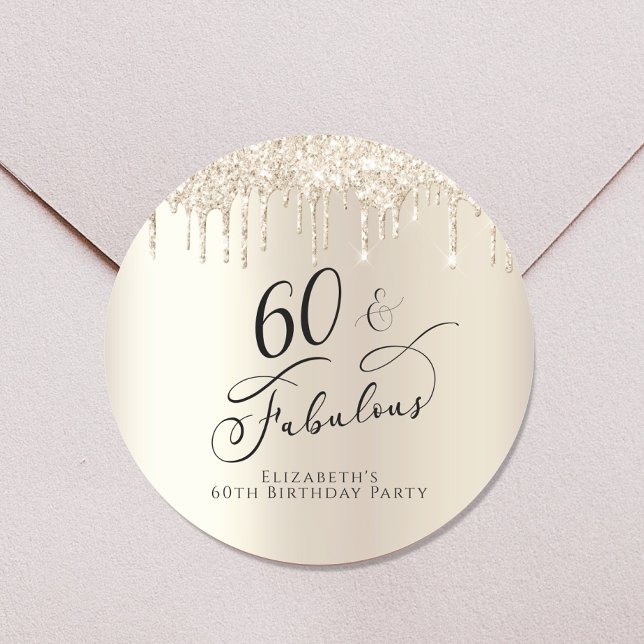 60 Fabulous Birthday Gold Glitter Personalized Classic Round Sticker (Creator Uploaded)
