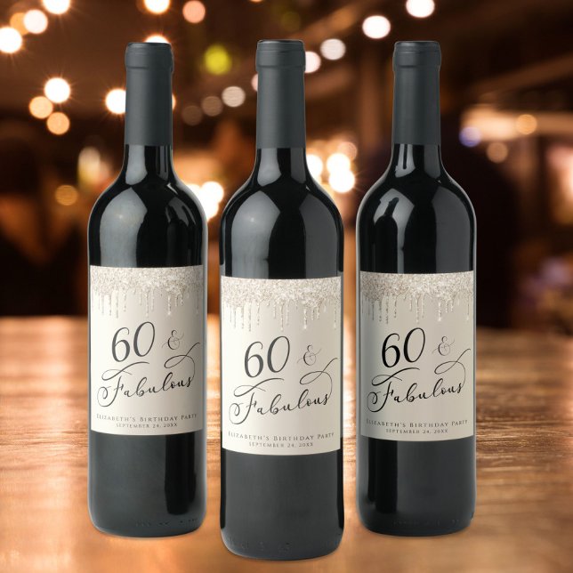 60 Fabulous Birthday Gold Glitter Personalized Wine Label (Creator Uploaded)