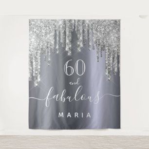 60 fabulous birthday party glitter silver sparkle tapestry