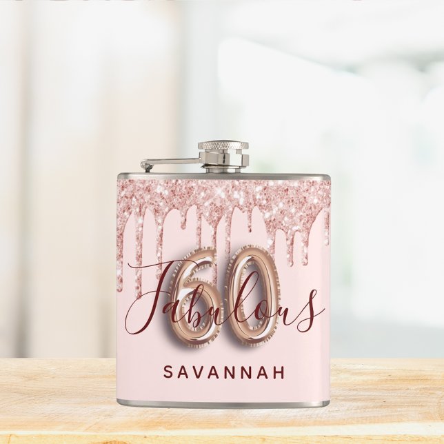 60 fabulous birthday party rose gold blush glitter flask (Creator Uploaded)