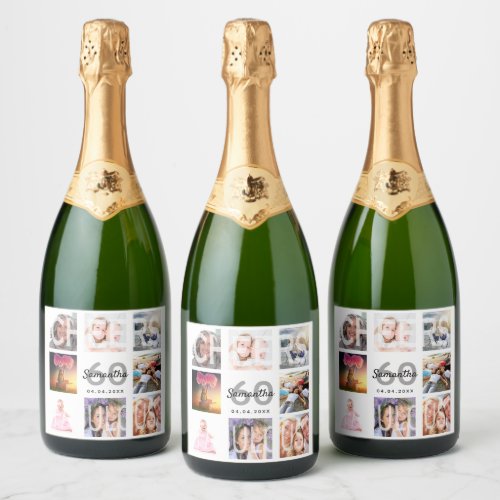 60 fabulous birthday photo collage white sparkling wine label