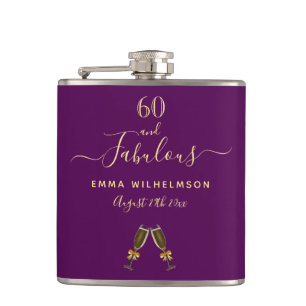 60 fabulous birthday photo purple monogram friends flask