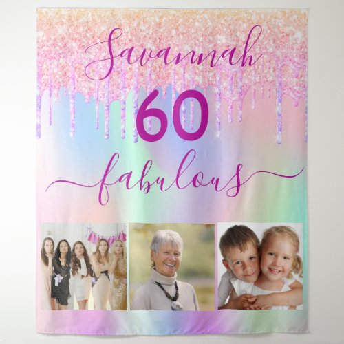 60 fabulous birthday pink purple glitter photo tapestry