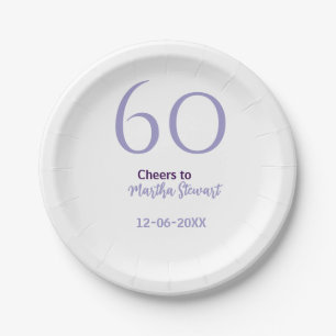 60 & fabulous birthday purple bold name date styli paper plates