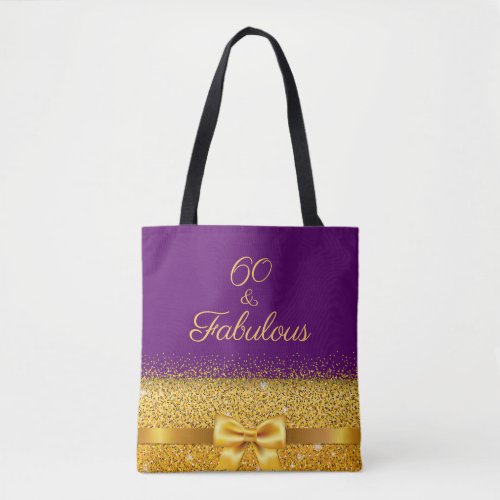60 fabulous birthday purple gold elegant bow tote bag
