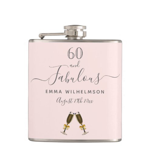 60 fabulous birthday rose gold blush pink name flask