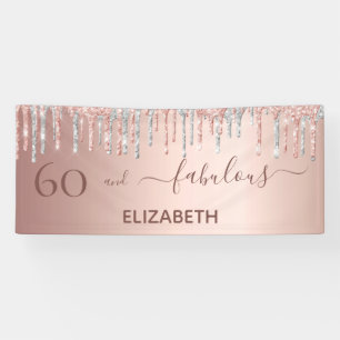60 Fabulous birthday rose gold glitter silver name Banner