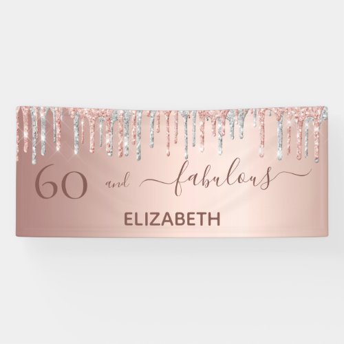 60 Fabulous birthday rose gold glitter silver name Banner