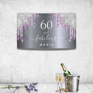 60 fabulous birthday silver purple glitter drips banner
