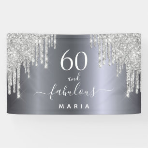 60 fabulous birthday sparkling glitter silver banner
