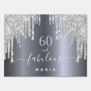 60 fabulous birthday Sparkling glitter silver Sign