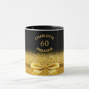 60 fabulous black gold bow name birthday mug