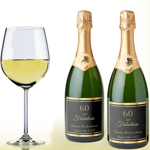 60 fabulous black gold elegant name date sparkling wine label