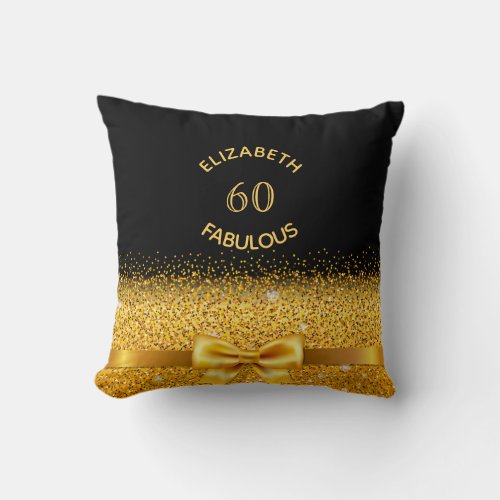 60 fabulous black gold monogram birthday throw pillow