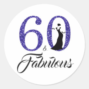 60 Fabulous Blue Glitter Typography 60th Birthday Classic Round Sticker