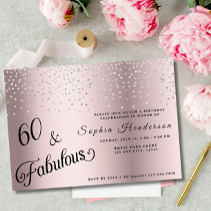 60 Fabulous Blush Pink Glitter Birthday Party Invitation
