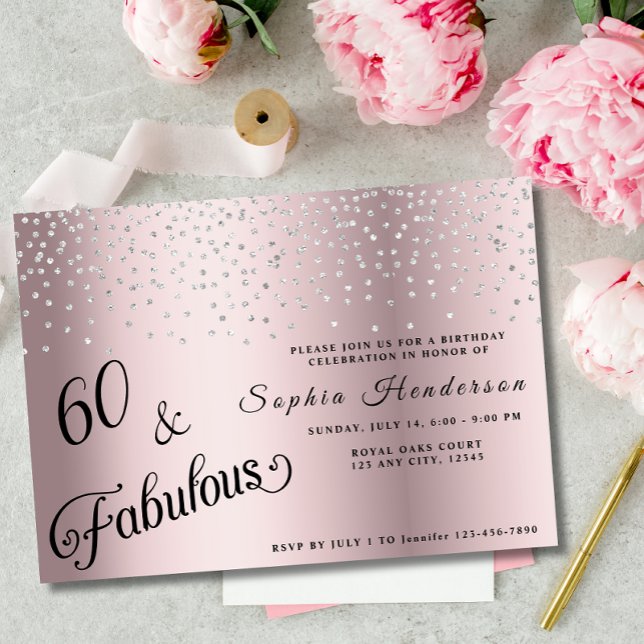 60 Fabulous Blush Pink Glitter Birthday Party Invitation (Creator Uploaded)