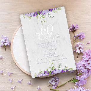 60 & fabulous Floral Watercolor Purple Shades Foil Invitation