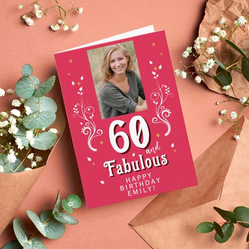 60  Fabulous Foliage Magent 60th Birthday Photo  Card