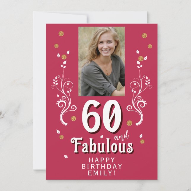 60 & Fabulous Foliage Magent Photo 60th Birthday (Front)