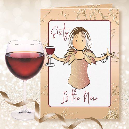 60 Fabulous Glam Cartoon Red Wine 60th Birthday  Card