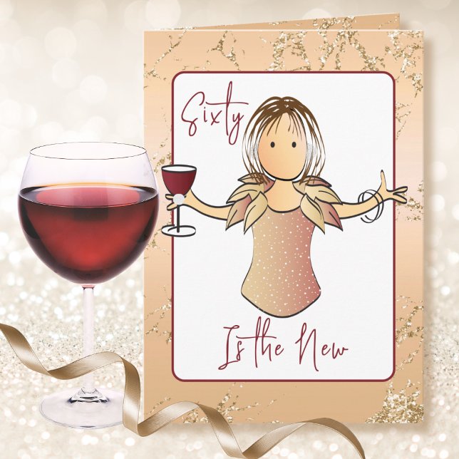 60 Fabulous Glam Cartoon Red Wine 60th Birthday  Card (Creator Uploaded)