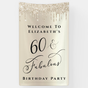 60 Fabulous Glitter Champagne Gold Birthday Banner