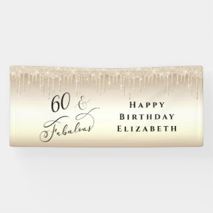 60 Fabulous Glitter Champagne Gold Birthday Party Banner