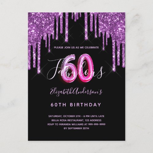 60  Fabulous glitter dripping black purple glam Postcard
