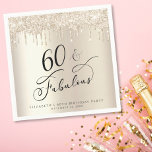 60 Fabulous Glitter Gold Custom Birthday Party Napkins<br><div class="desc">Elegant and chic personalized 60th birthday party napkins featuring "60 & Fabulous" written in stylish script against a champagne gold faux foil background,  with gold faux glitter dripping from the top. You can personalize with her name and date of the party.</div>