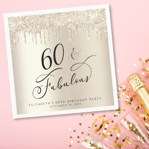 60 Fabulous Glitter Gold Custom Birthday Party Napkins