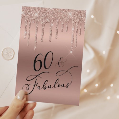 60 Fabulous Glitter Rose Gold Birthday Party Invitation Postcard