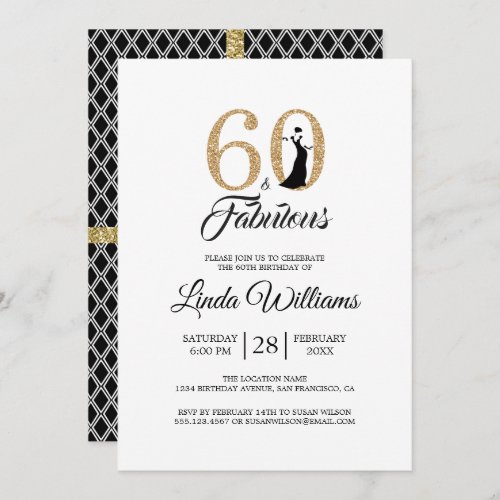 60 Fabulous Gold Glitter 60th Birthday Party Invitation