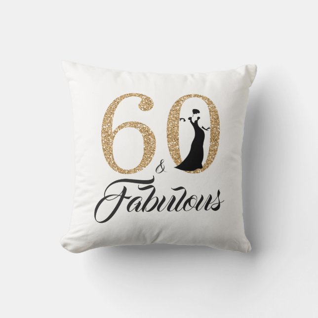 60 Fabulous Gold Glitter 60th Birthday Party Throw Pillow (Front)