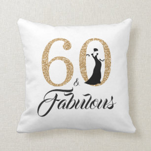 60 Fabulous Gold Glitter 60th Birthday Party Throw Pillow