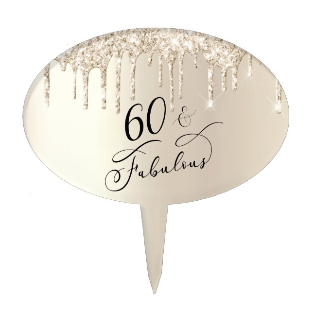 60 Fabulous Gold Glitter Birthday Cake Topper (Front)