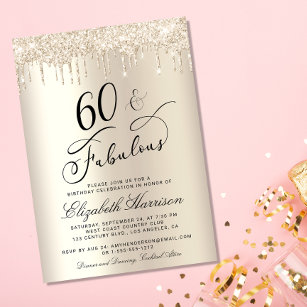 60 Fabulous Gold Glitter Birthday Party Invitation