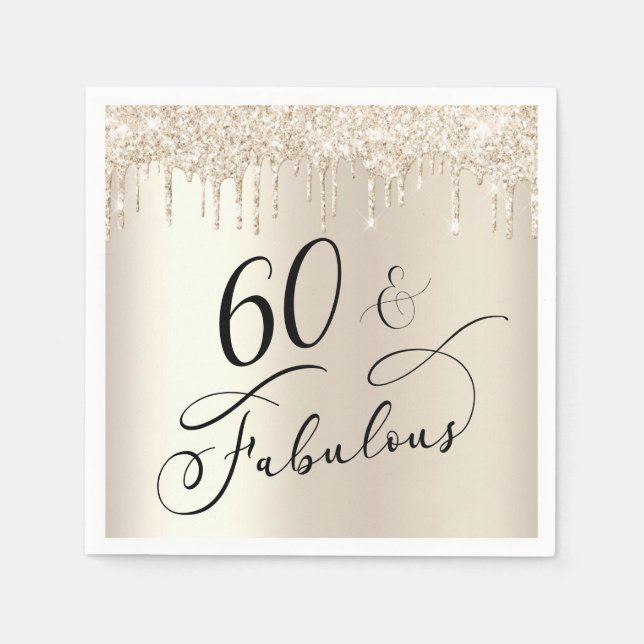 60 Fabulous Gold Glitter Birthday Party Napkins (Front)