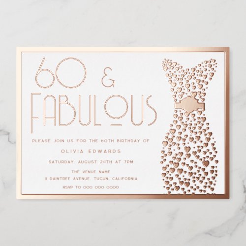 60  Fabulous Gold Gown 60th Birthday Party Golden Foil Invitation