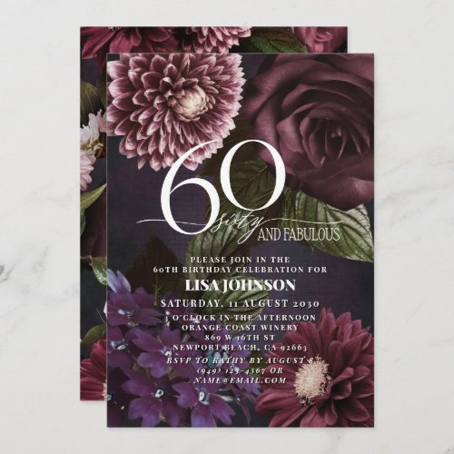 60  Fabulous Modern Dark Moody Burgundy Floral Invitation
