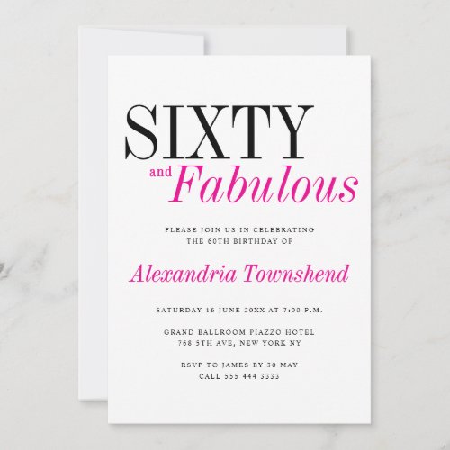 60 & Fabulous Modern Pink Typography 60th Birthday