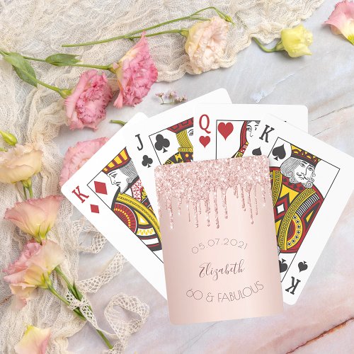 60  fabulous party rose gold glitter drips glam poker cards