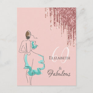 60 & fabulous party rose gold glitter invitation postcard