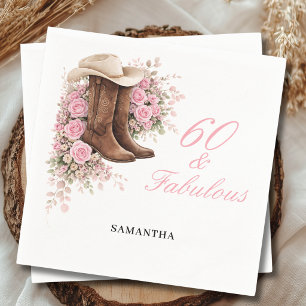 60 & Fabulous Pink Western Floral 60th Birthday Napkins