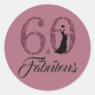 60 Fabulous Purple Cassis Glitter 60th Birthday Classic Round Sticker