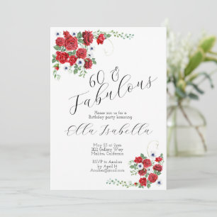 60 Fabulous Red Floral Birthday Party Invitation