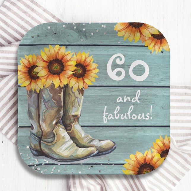 60 Fabulous Rustic Country Sunflower Boots Custom Paper Plates (Creator Uploaded)