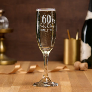 60 & Fabulous Sixtieth Birthday Personalized Name Champagne Flute